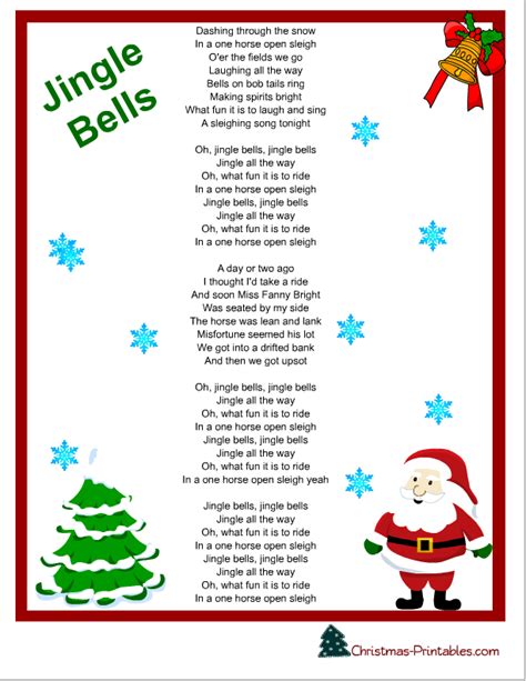 Free Printable Jingle Bells Lyrics